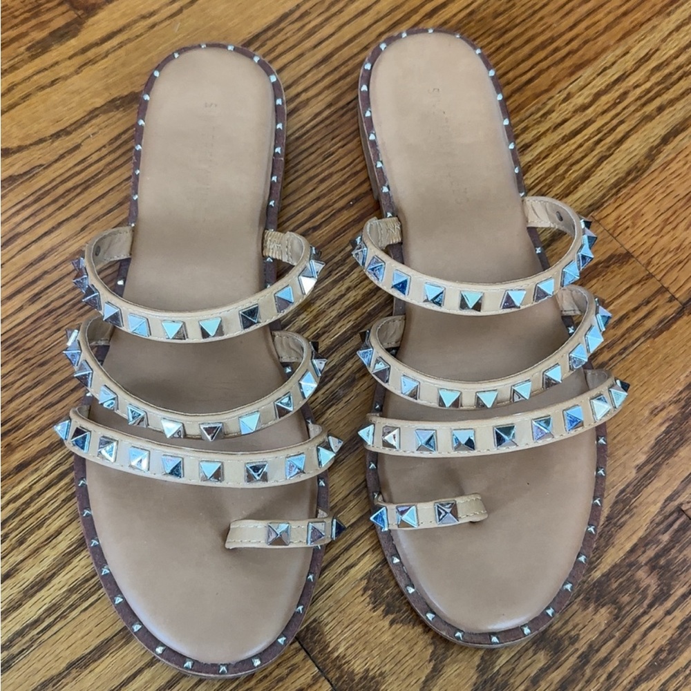Sincerely Jules Tan Silver Studded Sandals